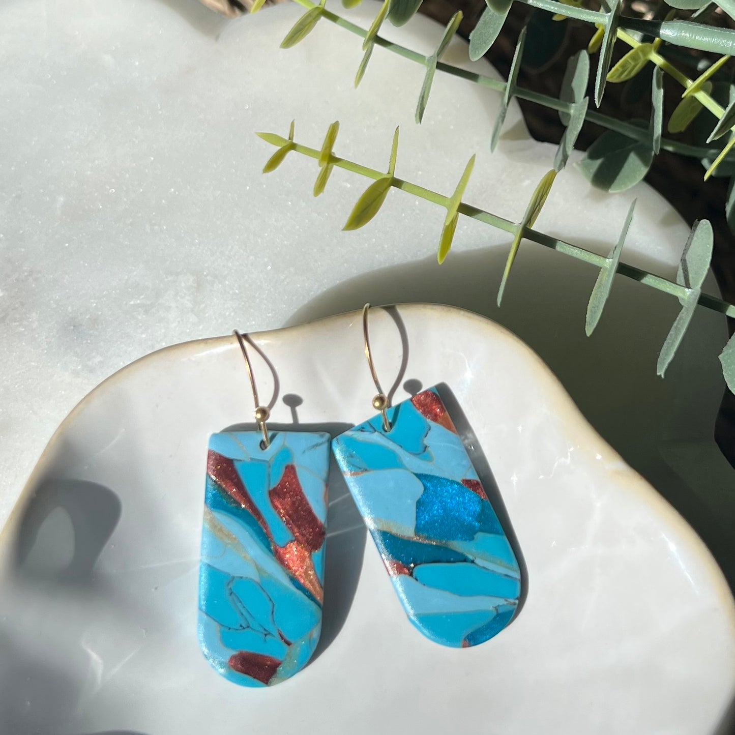 Turquoise Stone inspired Polymer Clay Earrings, lightweight dangles, western style