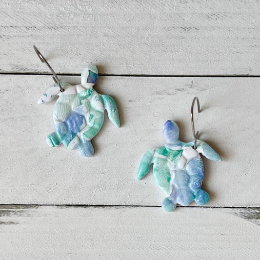 Beachy Watercolor Turtle Polymer Clay Earrings