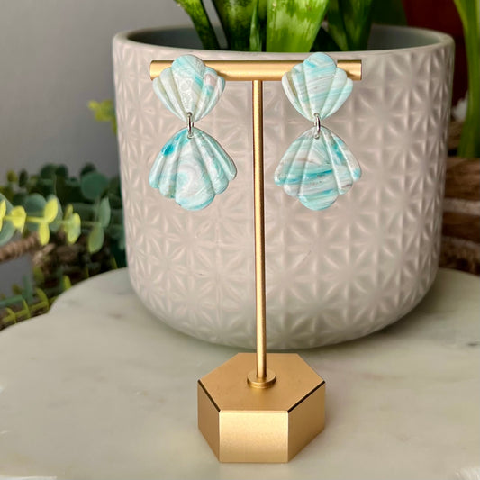 Seafoam Cascade Seashell Polymer Clay Earrings, Lightweight Dangles