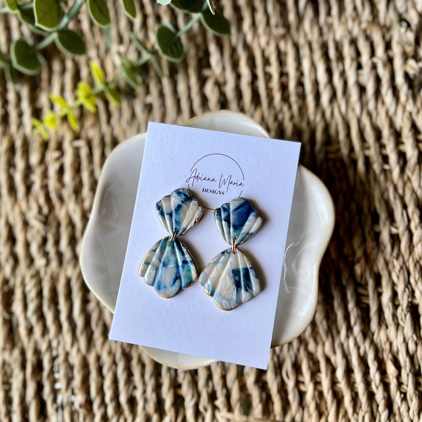 The Nerina – Ocean Blue Marbled Seashells Polymer Clay Earrings