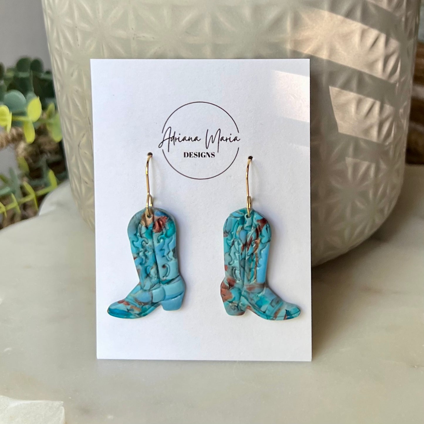 Turquoise Stone inspired Cowboy Boots Polymer Clay Earrings