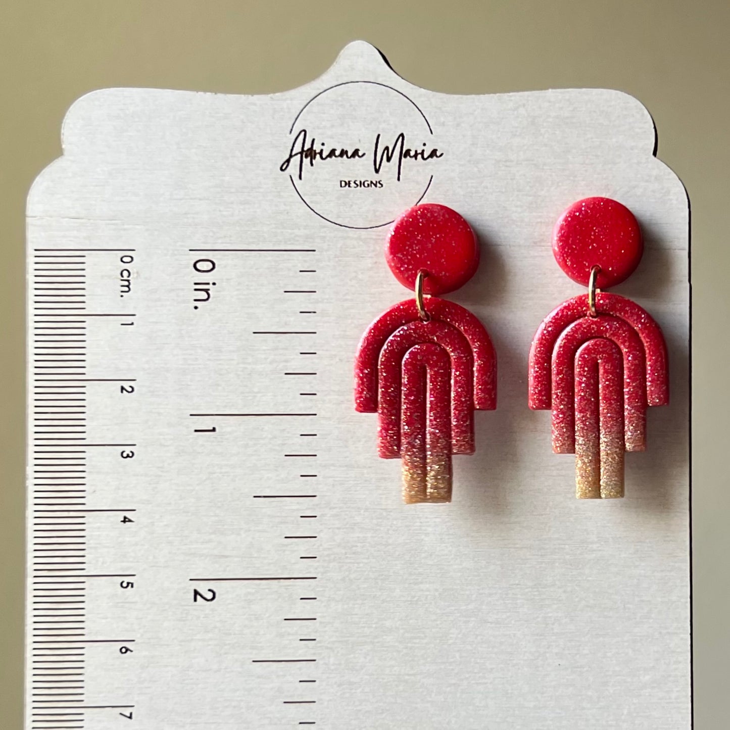 Red & Gold Glitter Ombré Polymer Clay Earrings