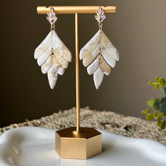 Ivory White Marbled Polymer Clay Earrings