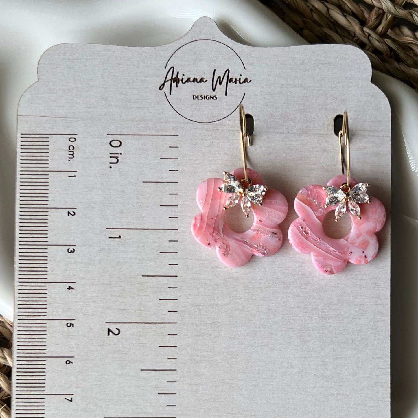 Rose Quartz Inspired Retro Flower  Polymer Clay Hoop Earrings