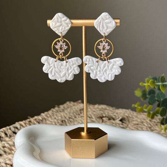 Bridal Collection: Pearly White Floral Textures Polymer Clay Earrings