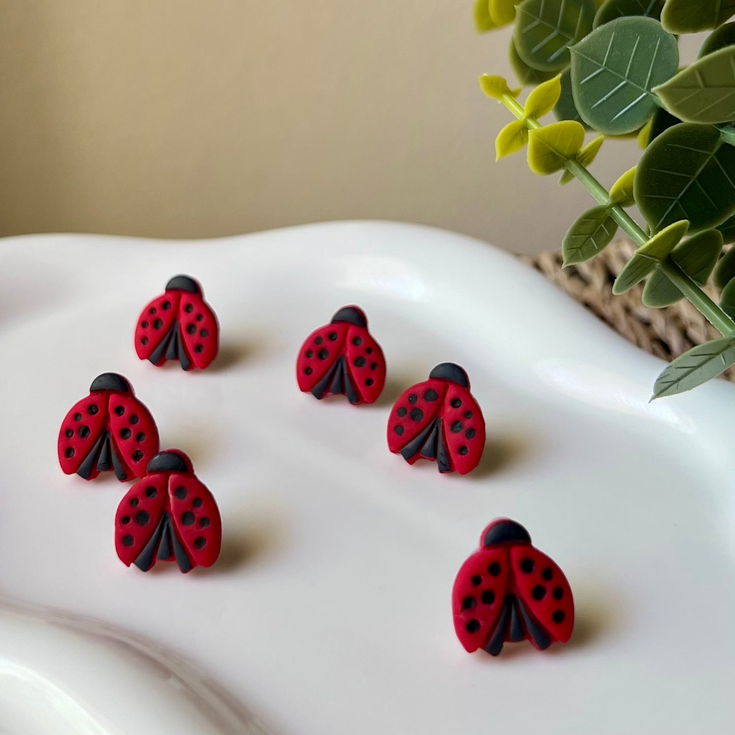 Red Ladybug Polymer Clay Stud Earrings