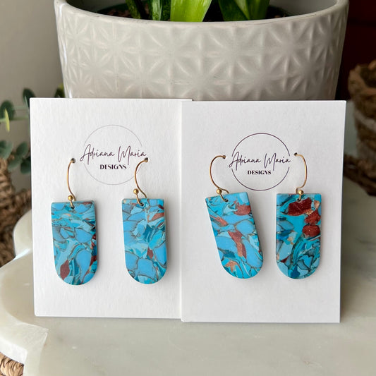Turquoise Stone inspired Polymer Clay Earrings, lightweight dangles, western style