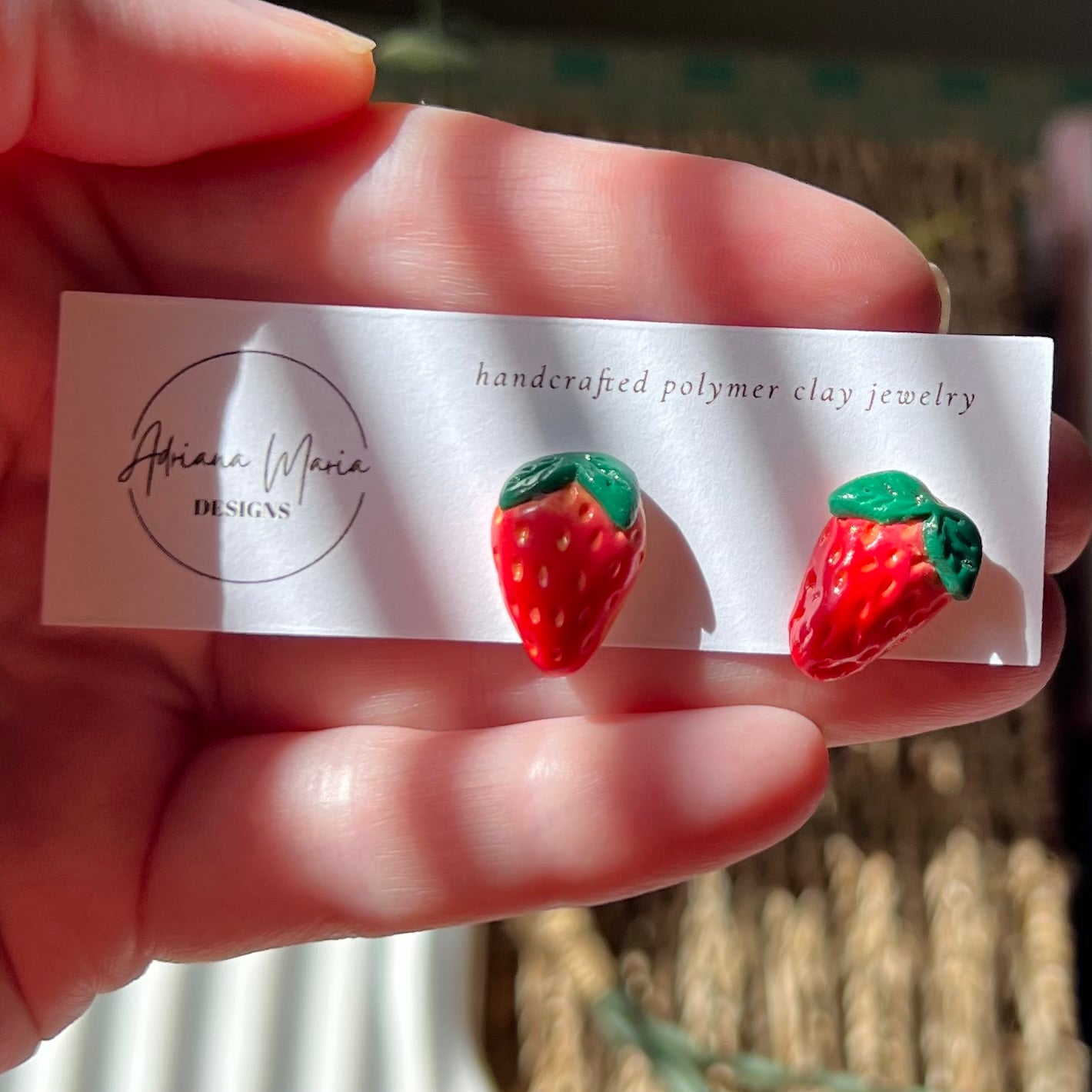 Mini Red Strawberry Polymer Clay Stud Earrings, miniature fruit realistic