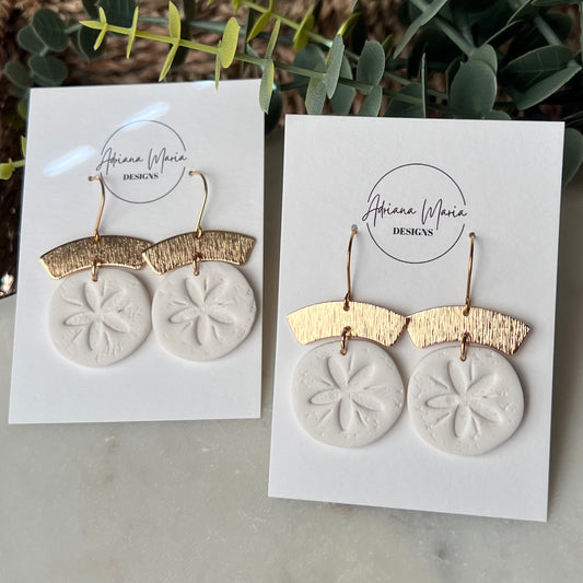 White Sand Dollar Polymer Clay Dangle Earrings