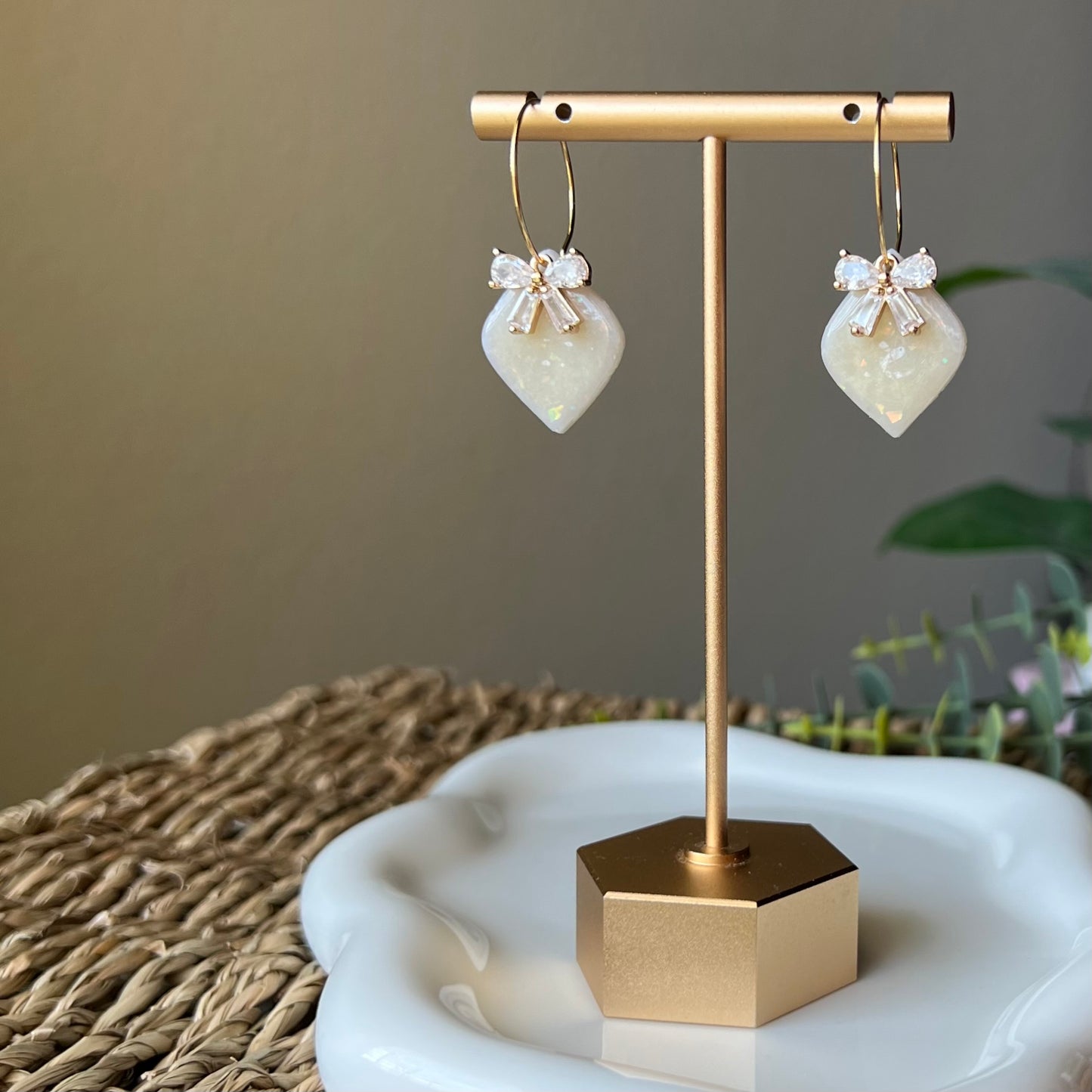 Holographic Polymer Clay Earrings with CZ Bow