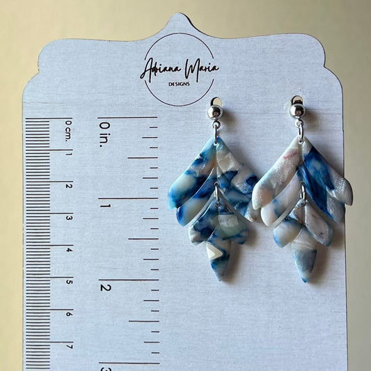 Coastal Blue Marbled Polymer Clay Dangle Earrings