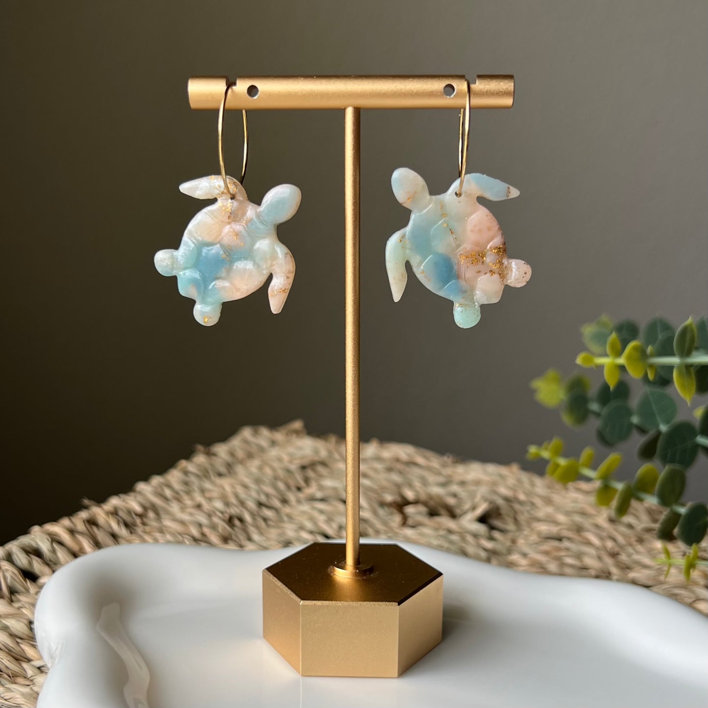 Turtle Polymer Clay Hoop Earrings