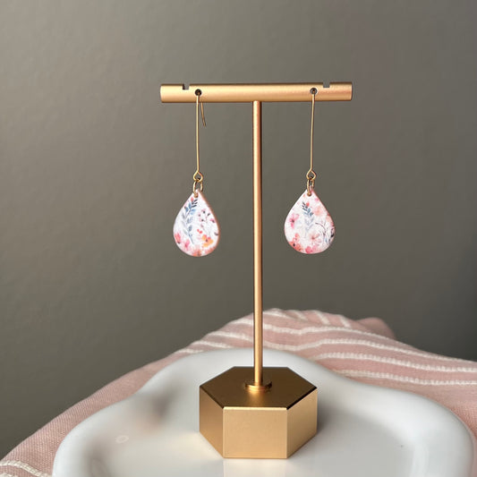 Pearl Floral Print Polymer Clay Earrings
