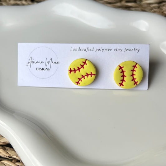 Softball Polymer Clay Stud Earrings