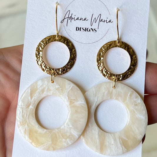 Cream White Translucent Circle Polymer Clay Earrings