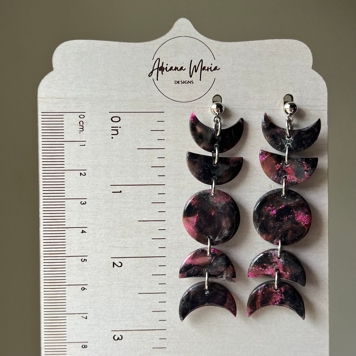 Black & Purple Moon Phase Polymer Clay Earrings