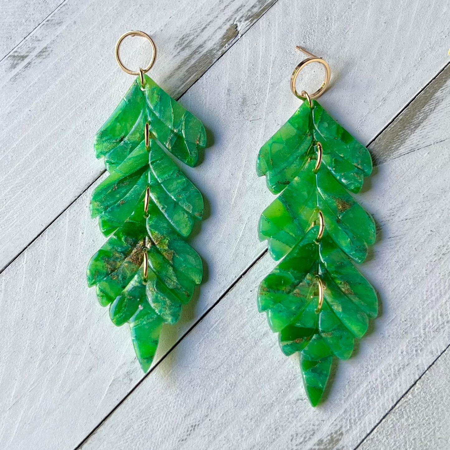 Emerald Green Translucent Polymer Clay Statement Earrings