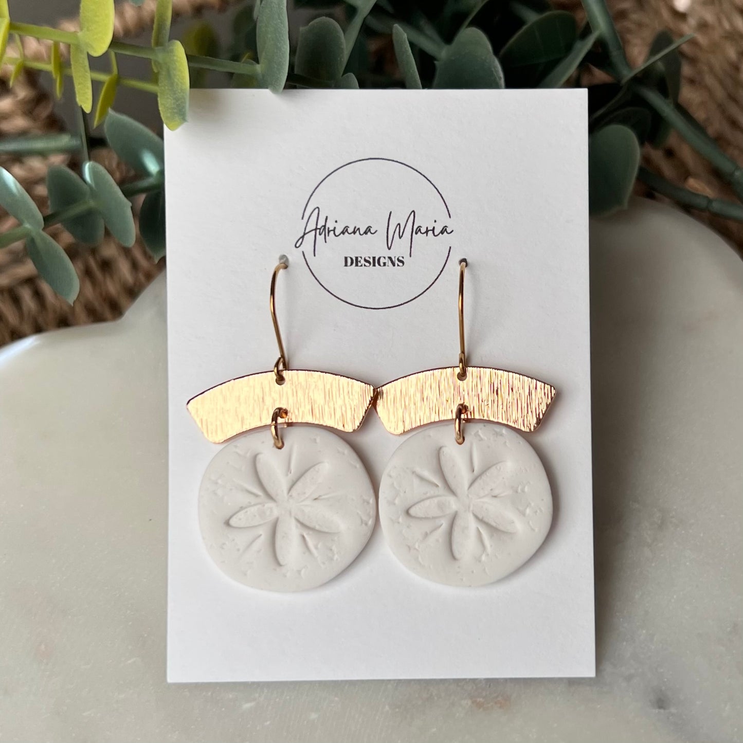 White Sand Dollar Polymer Clay Dangle Earrings