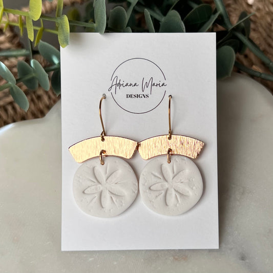 White Sand Dollar Polymer Clay Dangle Earrings