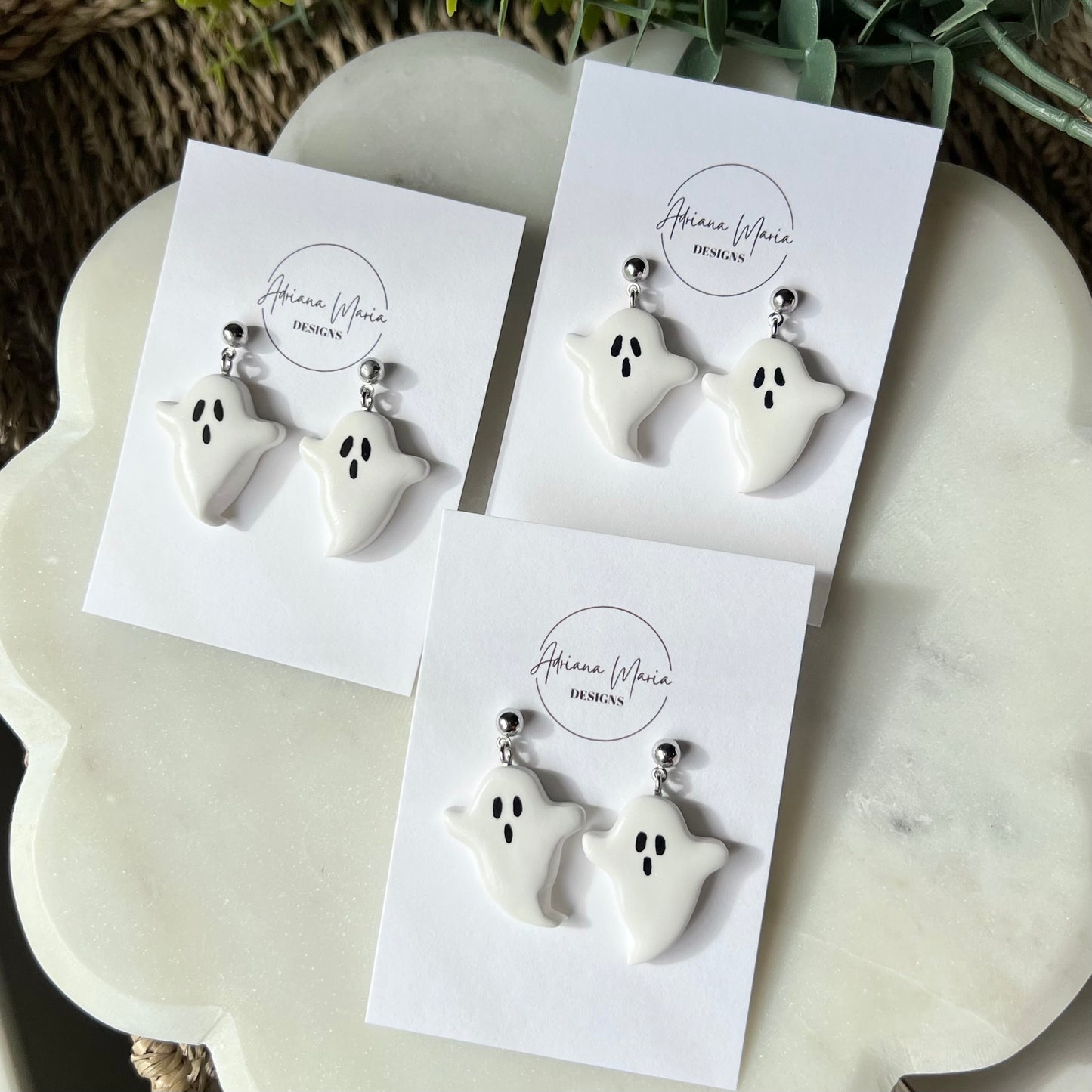 Ghost Polymer Clay Earrings, Halloween Dangles