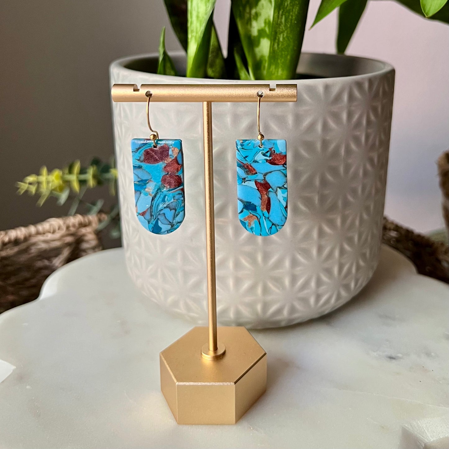 Turquoise Stone inspired Polymer Clay Earrings, lightweight dangles, western style