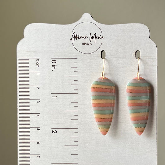 Polymer Clay Earrings - Colorful Stripes Dagger Shaped Lightweight Dangles