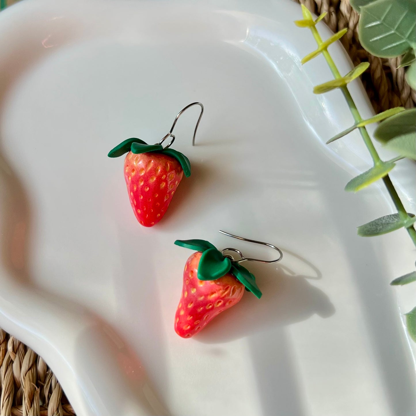 Red Strawberry Polymer Clay Dangle Earrings