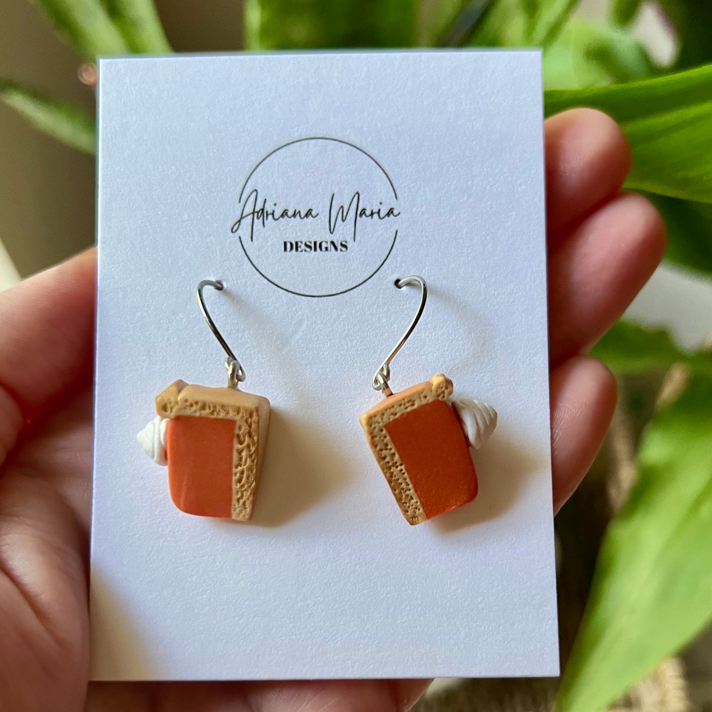 Pumpkin Pie Slice Polymer Clay Dangle Earrings, Fall Jewelry