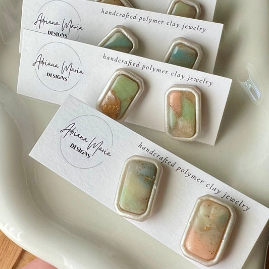 Lucelle Collection: Square Stud Polymer Clay Earrings