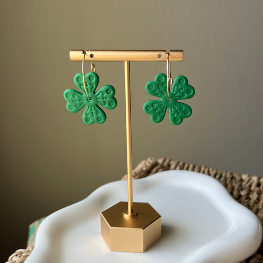 Green Clover Shamrock Polymer Clay Hoop Earrings