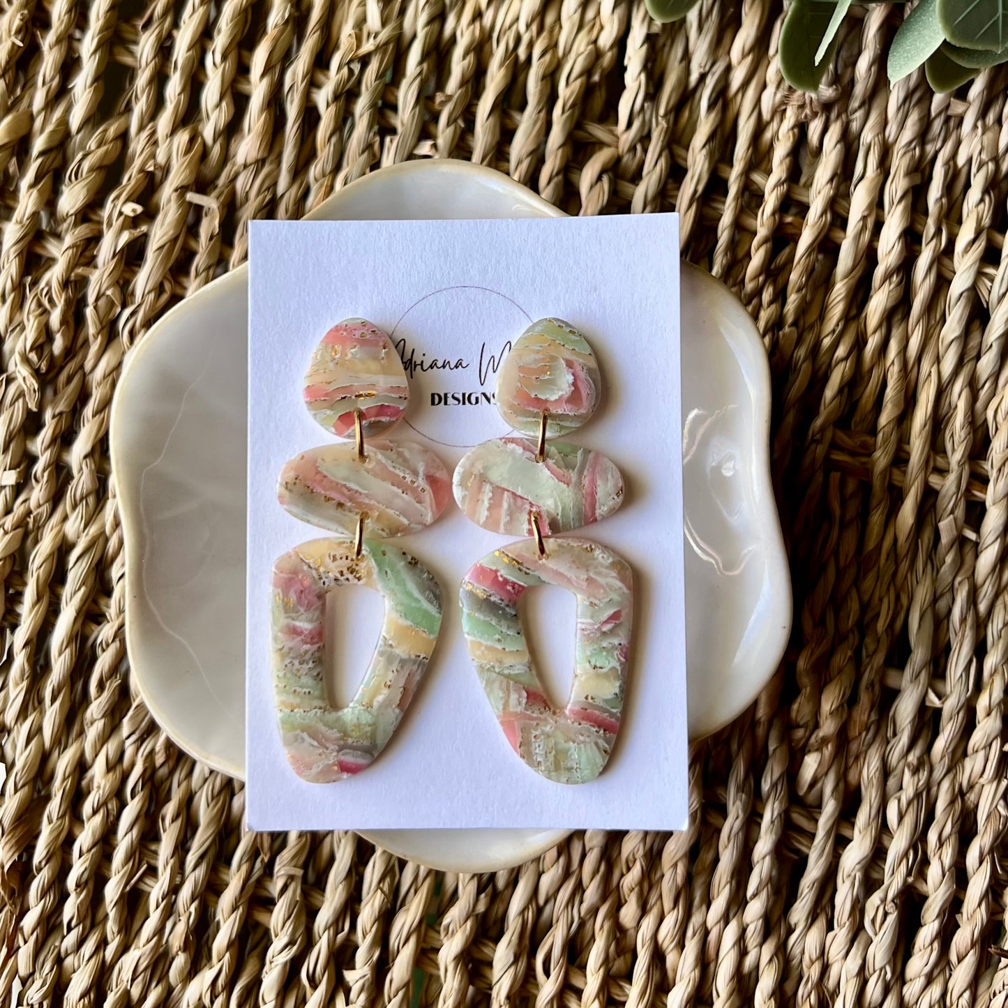 Agate Polymer Clay Statement Dangle Earrings