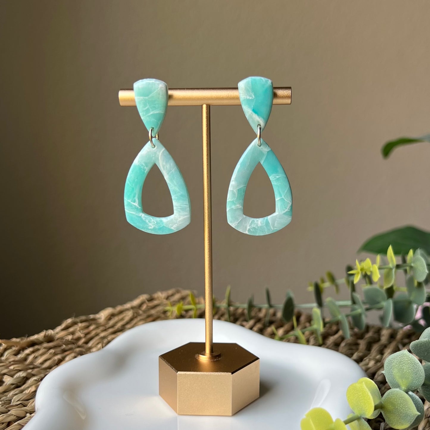 Ocean Waves Marbled Polymer Clay Earrings