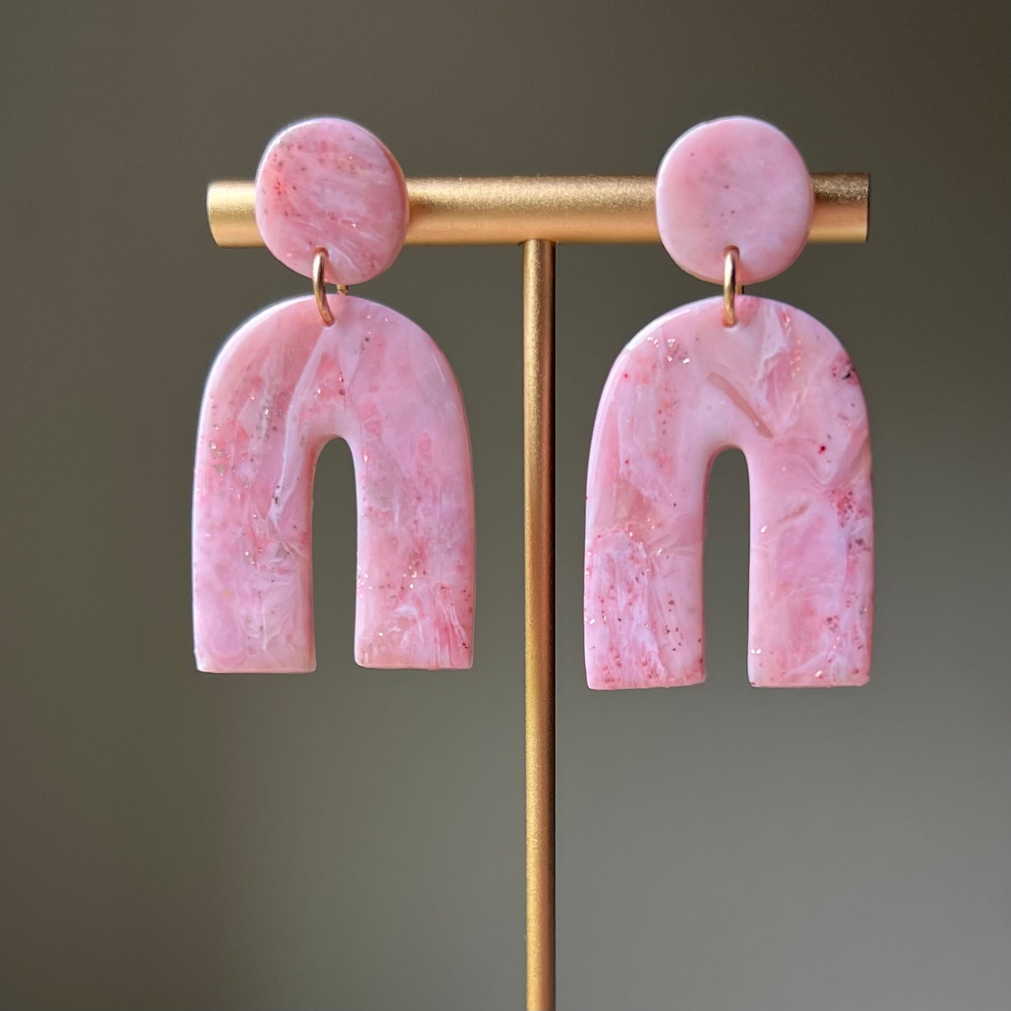 Soft Pink Marbled Organic Arches Polymer Clay Earrings