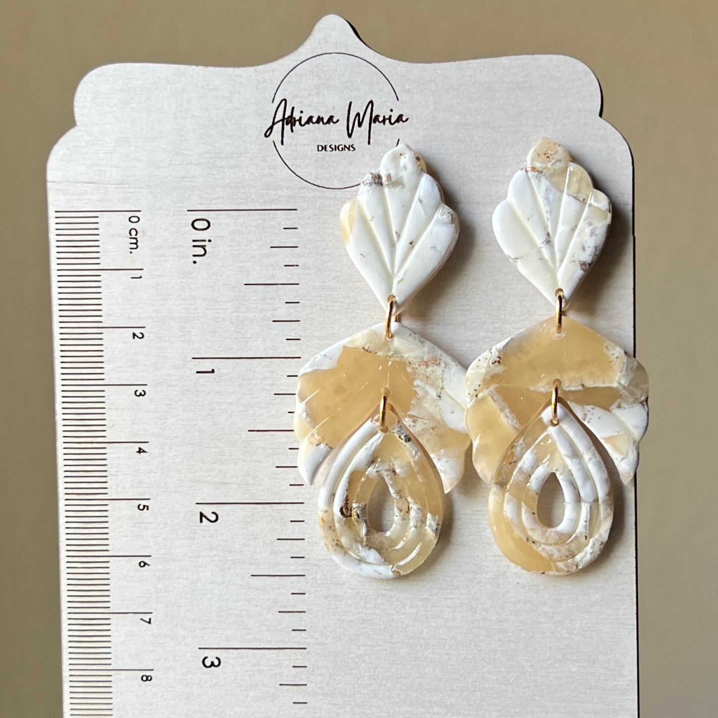 Ivory Marbled Polymer Clay Dangle Earrings