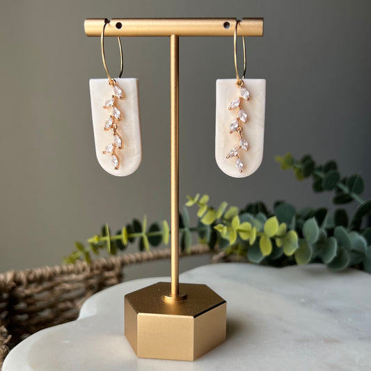 Neutral White Marbled Dangles with CZ Pendant