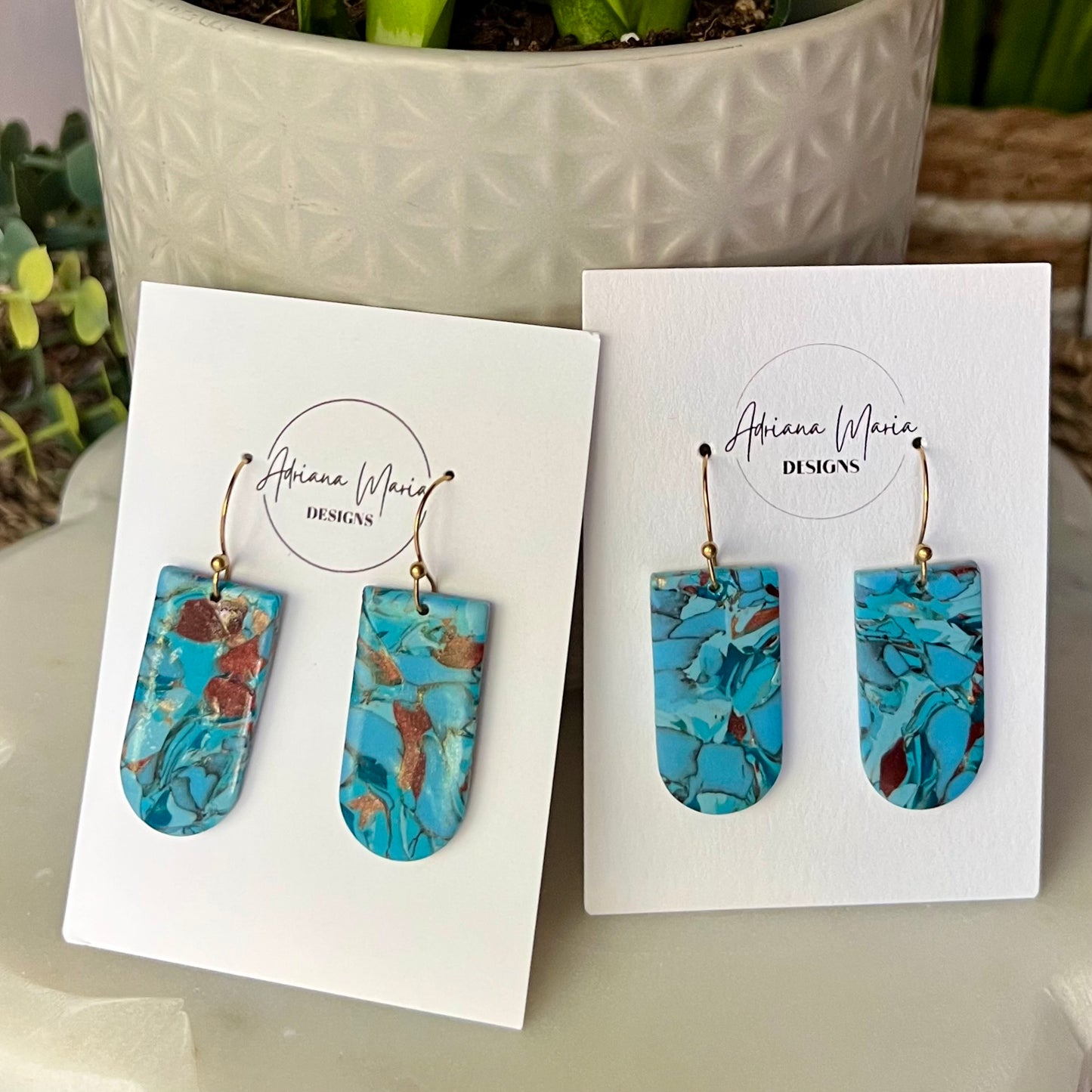 Turquoise Stone inspired Polymer Clay Earrings, lightweight dangles, western style