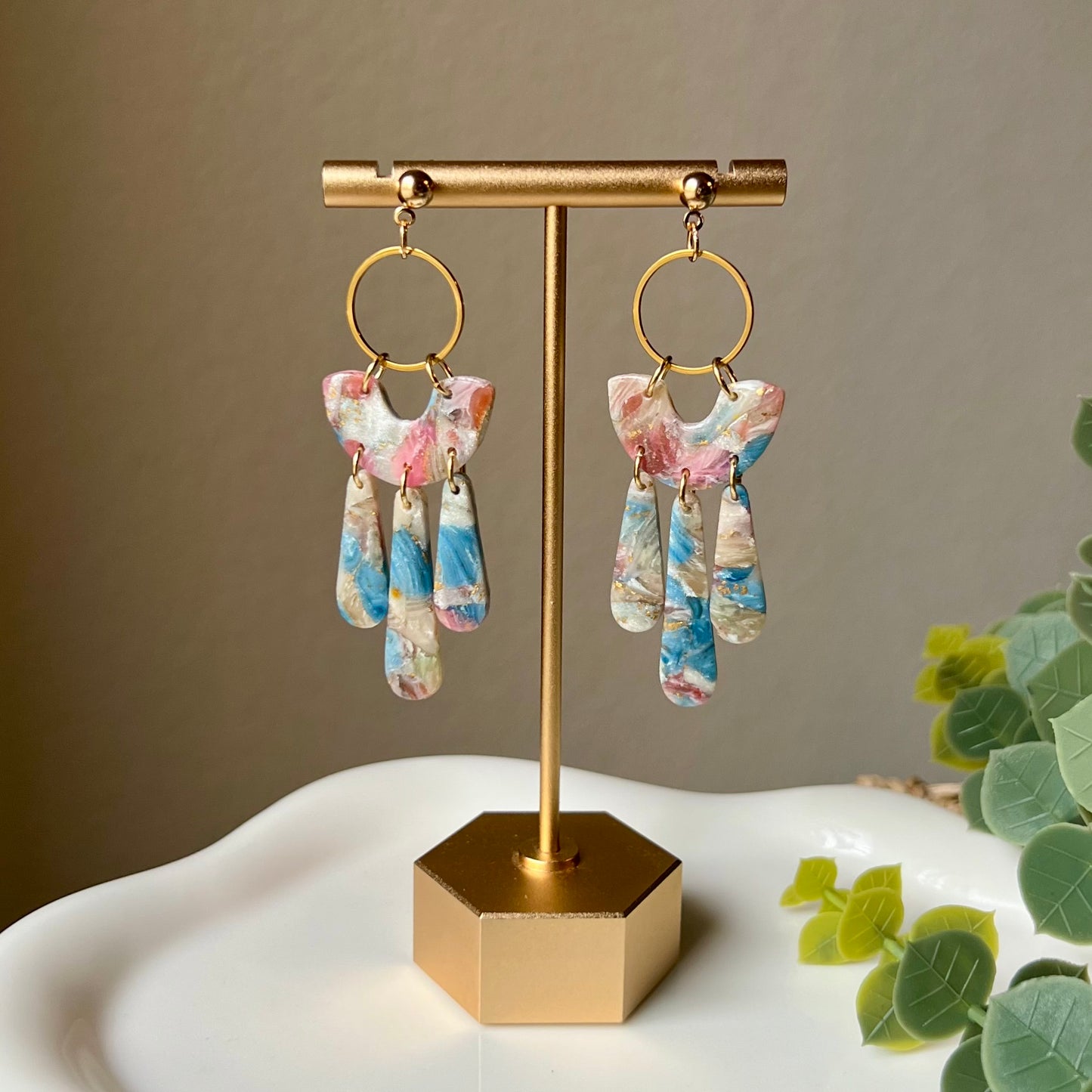 Pastel Marbled Polymer Clay Dangle Earrings