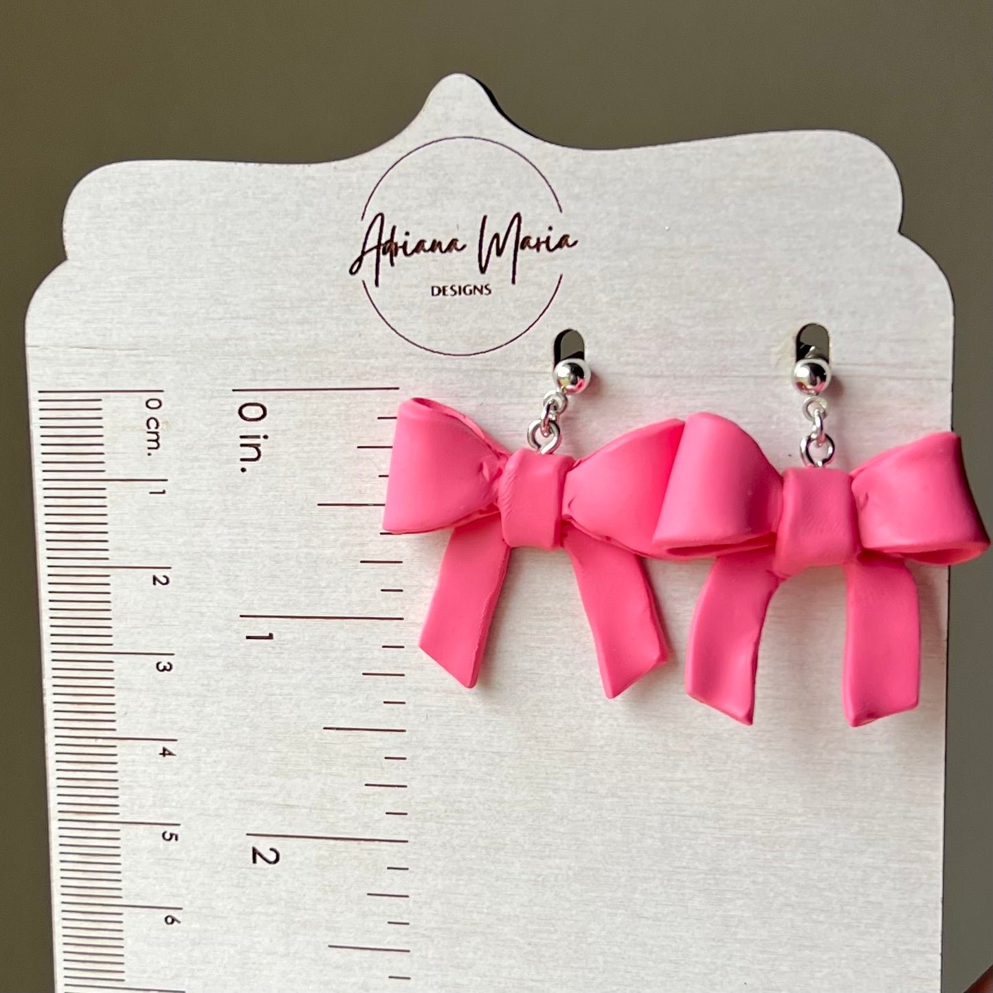 Pink Bow Polymer Clay Dangle Earrings