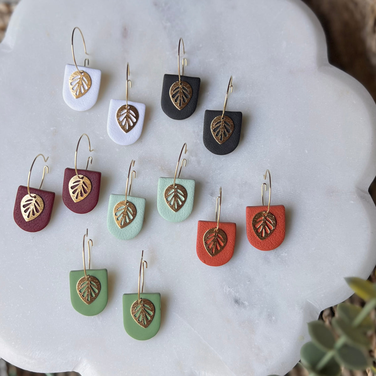 Arch Polymer Clay Dangle Earrings with Gold Leaf