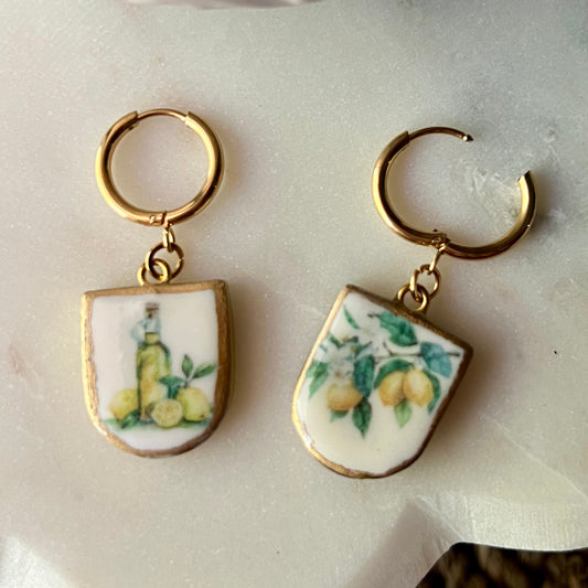 Limoncello Charm Polymer Clay Earrings with Huggie Hoops