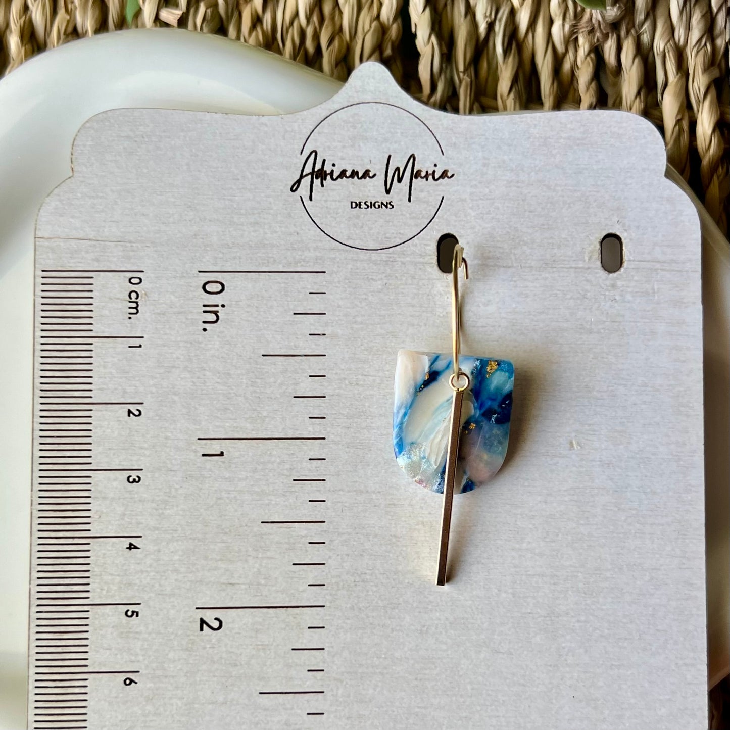 Coastal Blue Marbled Polymer Clay Hoop Earrings