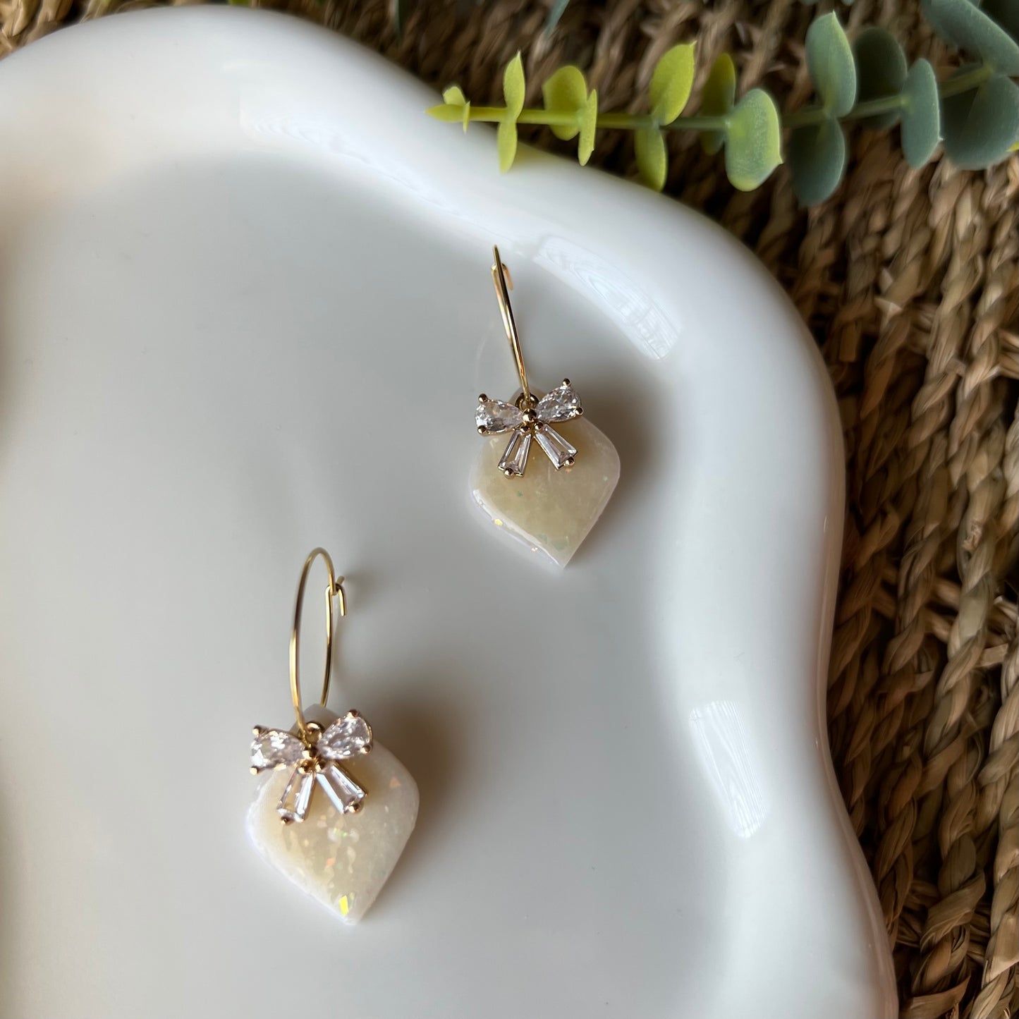 Holographic Polymer Clay Earrings with CZ Bow