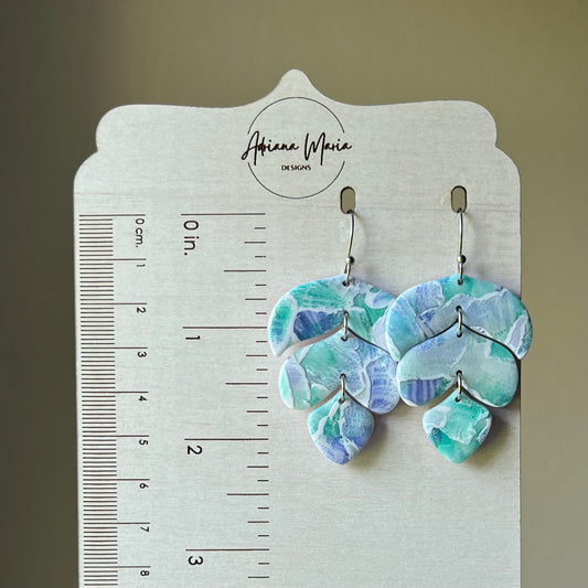 Polymer Clay Earrings - Beachy Watercolor Chandelier Lightweight Dangles