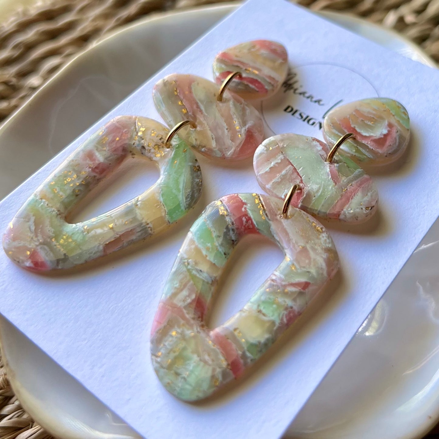 Agate Polymer Clay Statement Dangle Earrings