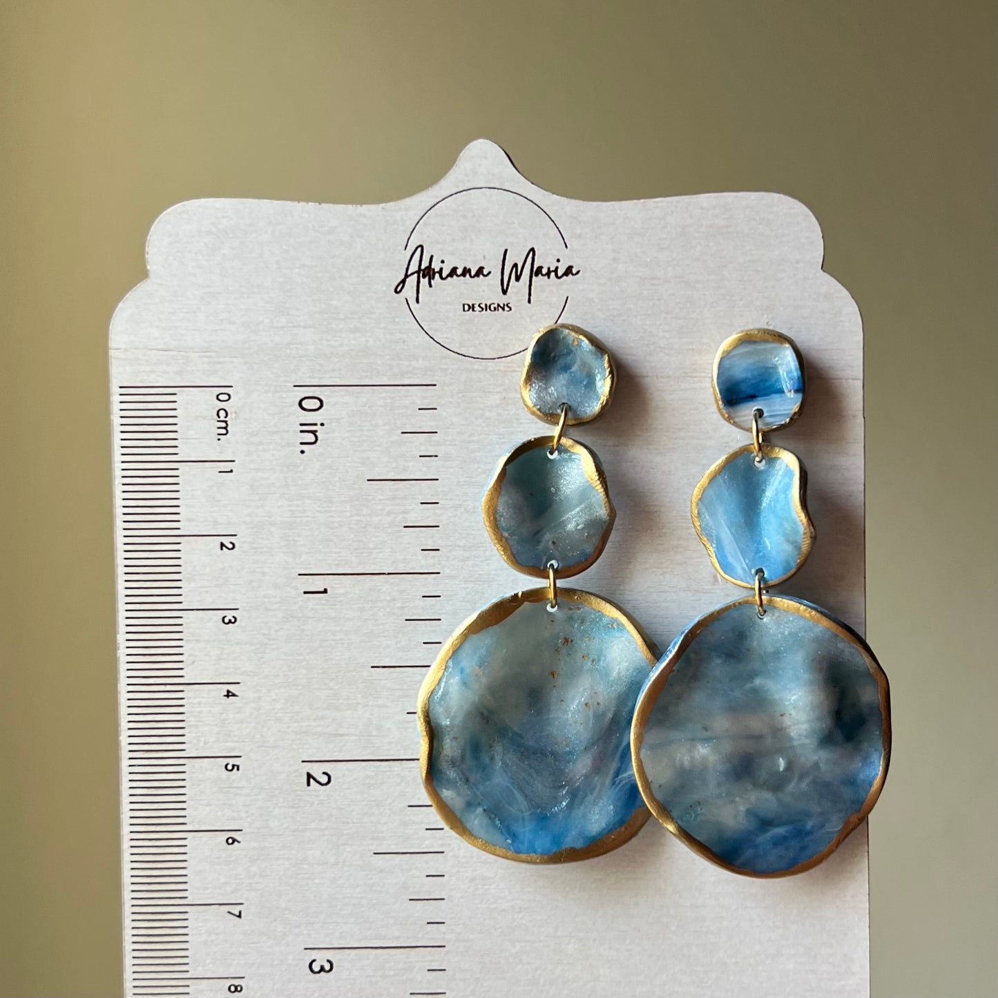 The Catalina – Ocean Blue Marbled Polymer Clay Earrings | Gold Edge Statement Dangles