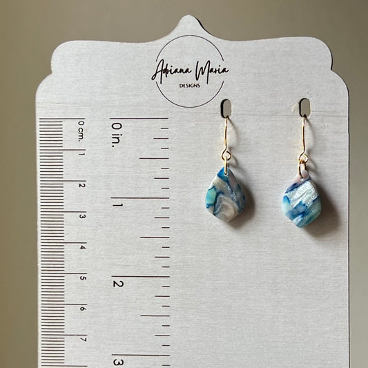 Dainty Coastal Blue Marbled Clay Earrings, Lightweight Dangles