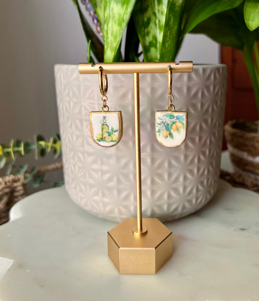 Limoncello Charm Polymer Clay Earrings with Huggie Hoops