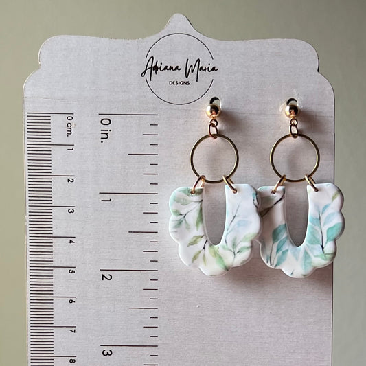Polymer Clay Earrings - Spring Floral Leaf Print Lightweight Dangles