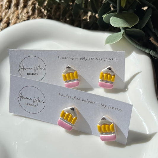 Chubby Pencil Polymer Clay Stud Earrings
