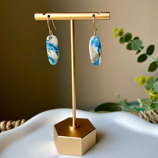 Coastal Blue Marbled Polymer Clay Dangle Earrings